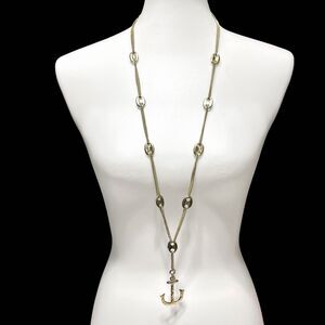 Anchor Necklace Y Drop Gold Tone Nautical Textured Pendant Statement Retro Beach